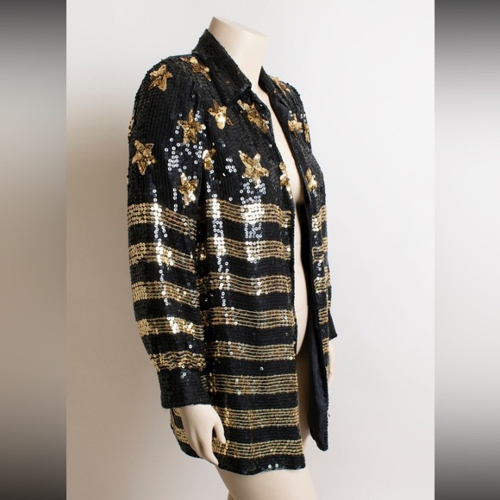 Venezia Vital vintage sequin dress Stars Stripes black gold jacket EVC size‎ XL